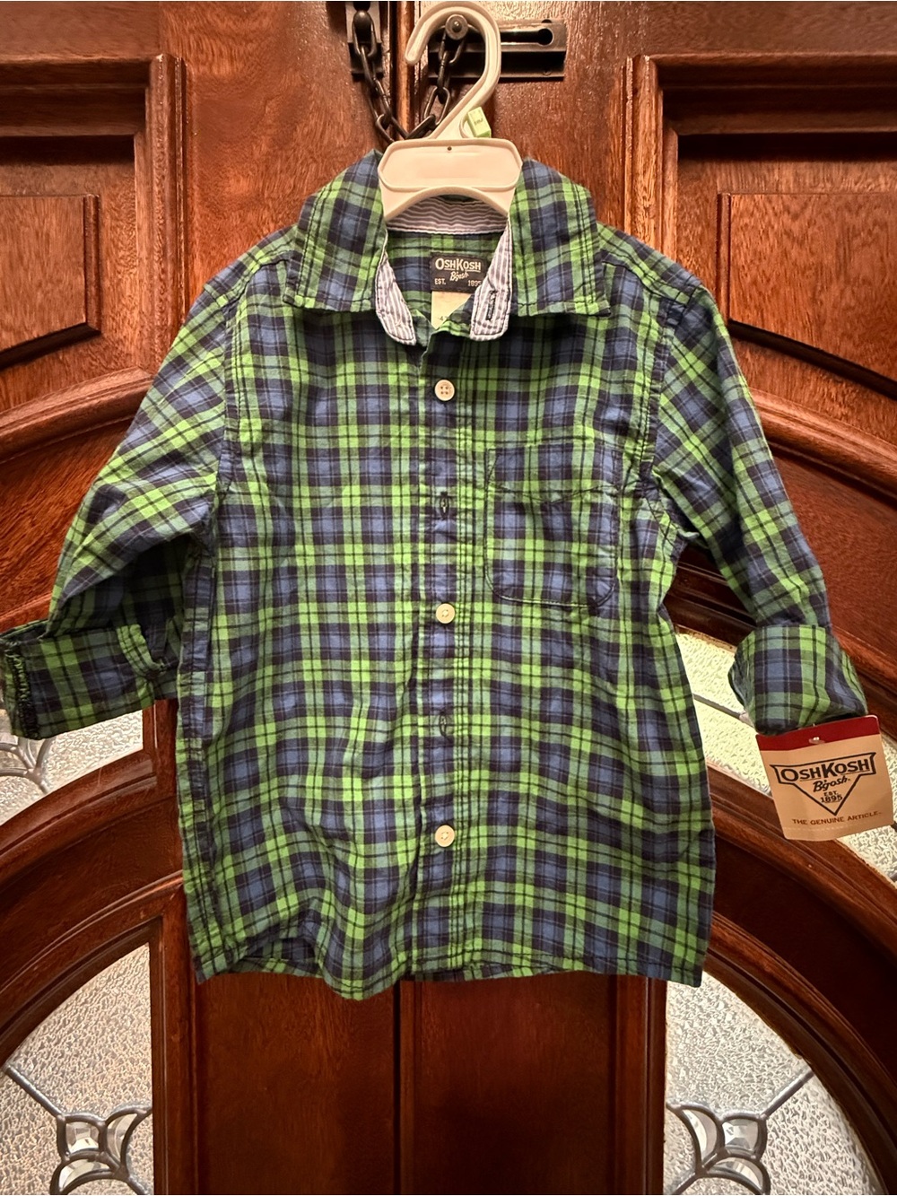 OshKosh B'gosh Green & Navy Plaid Button-Down Shirt